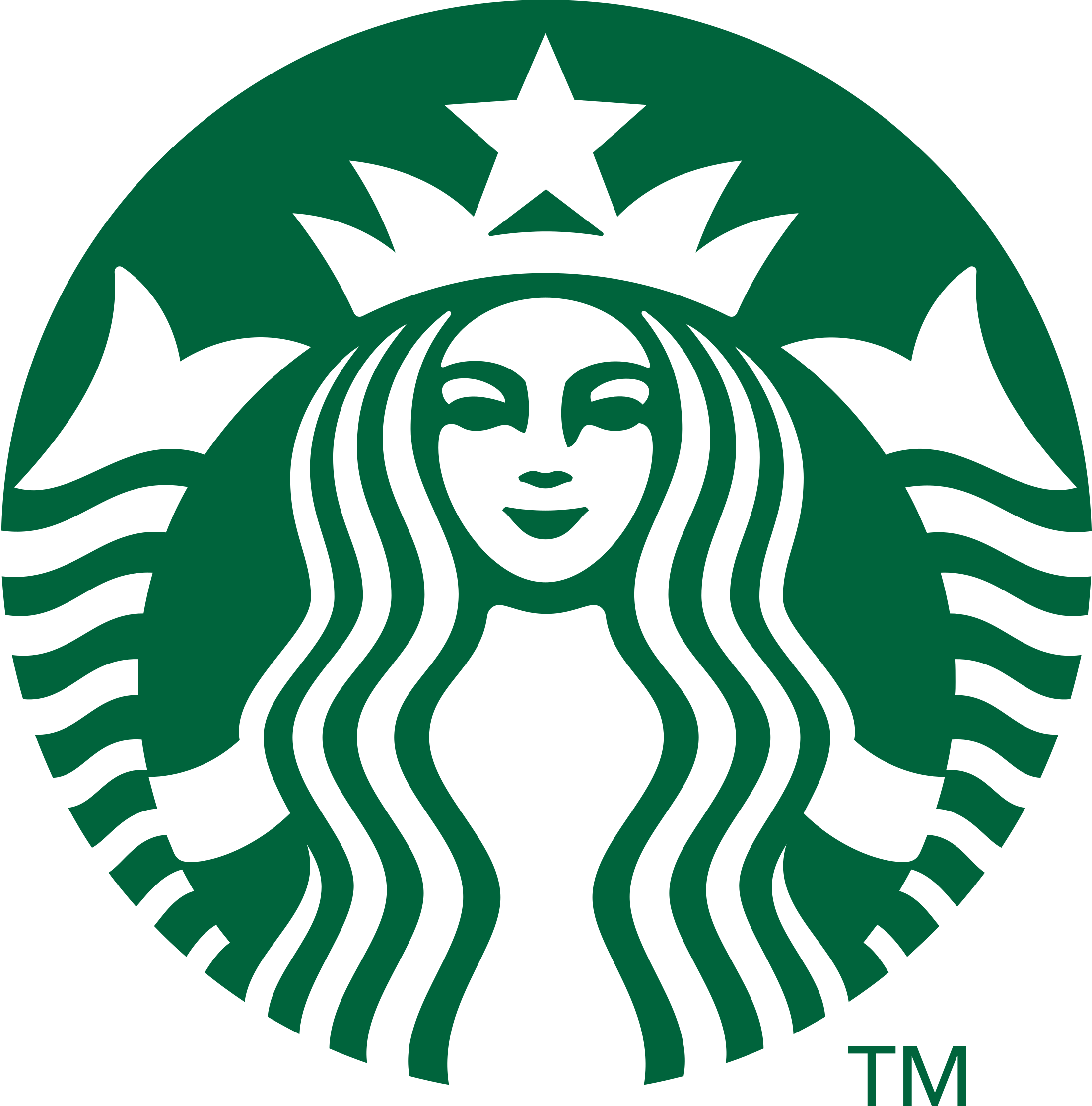Starbuck logo - A mermaid with a green background.
